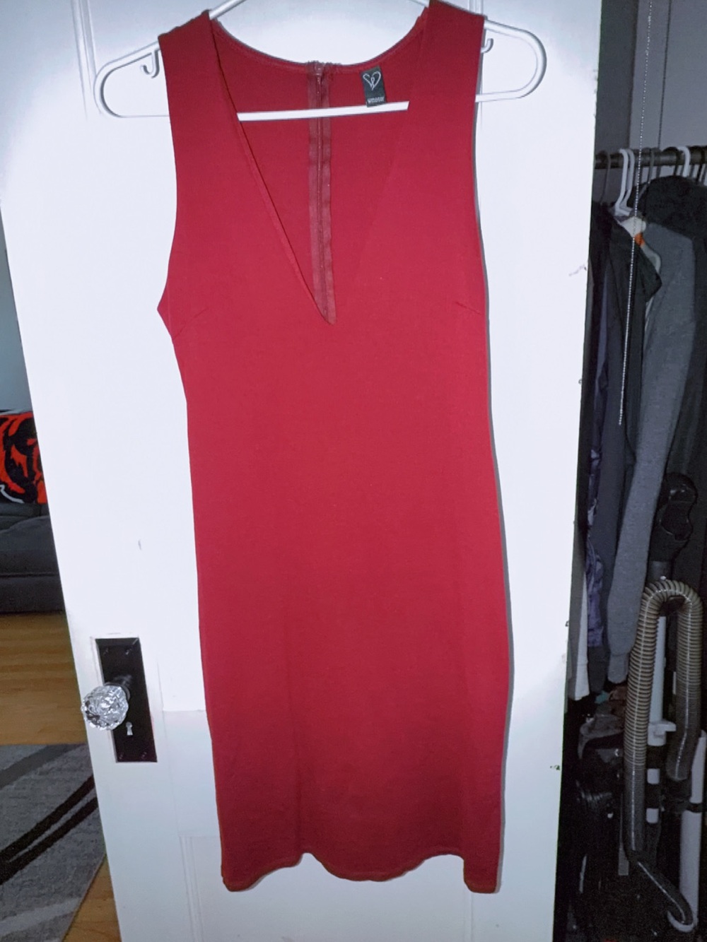 Source Unknown Deep Red Sleeveless V-Neck Wedding Dress